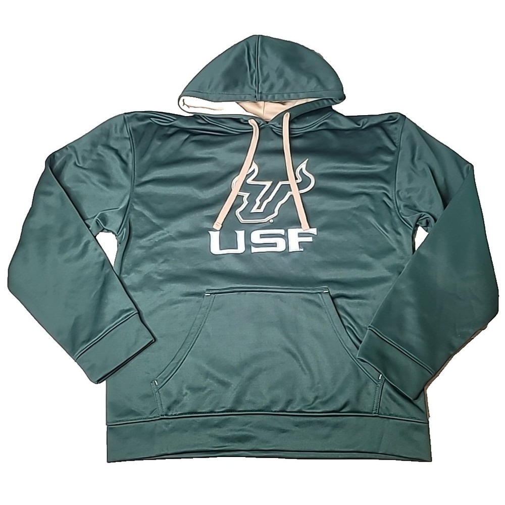 Majestic Section 101 USF Bulls Men Size Large Green & Gold Hoodie Sweatshirt EUC